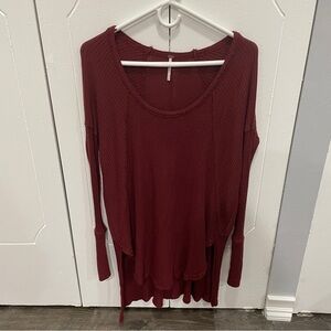 Free People Red Ventura High Low Thermal Top